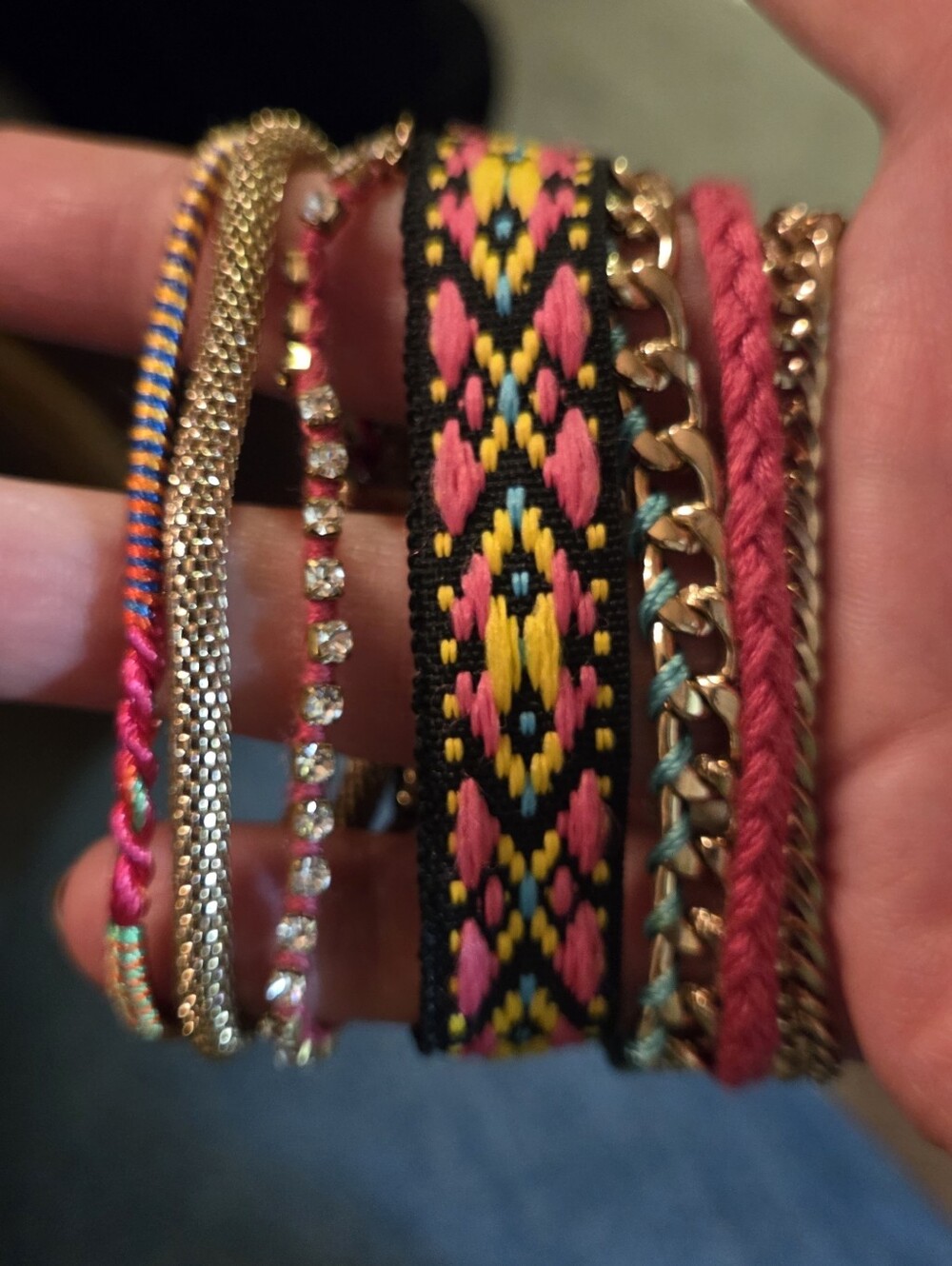 Magnetic Boho Multicolor Woven Friendship Bracelet Set - Pink, Yellow & Black